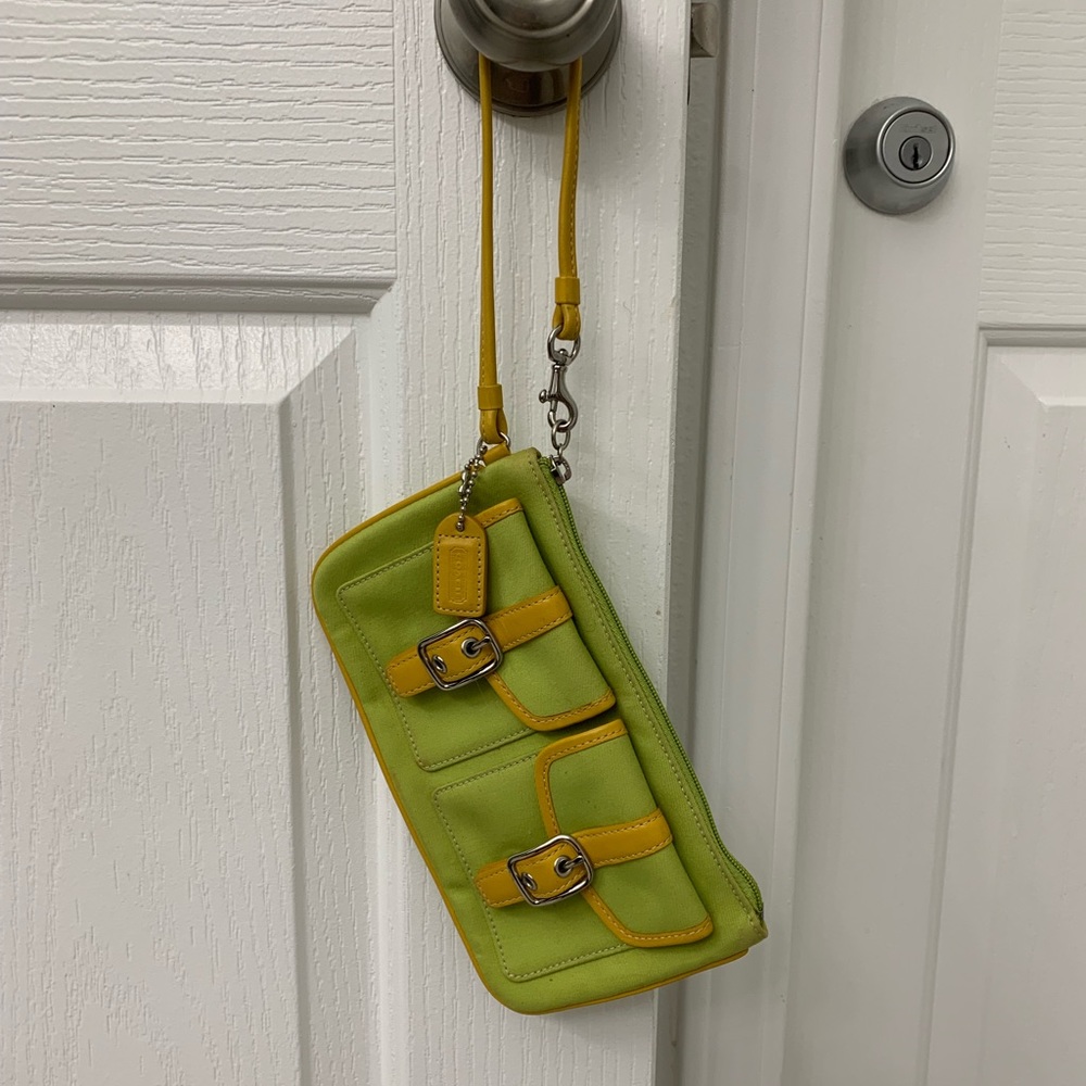 Coach wristlet yellow and green
